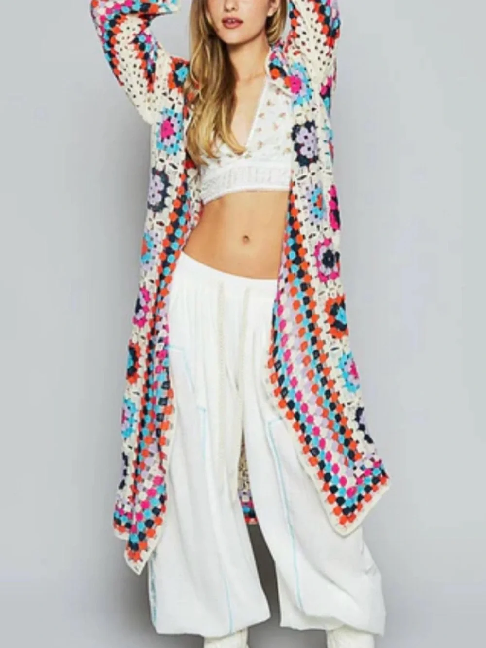 POL Granny Square Crochet Long Cardigan - Picture 2 of 4